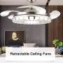 YEELED Light 42'' Remote Control Reversible Retractable Ceiling Fans with 3 Changing Light Color and 6-Gear Fan Speed Invisible Ceiling Fan Chandelier for Indoor Living Room Bedroom Dining Room Ceiling Light Kits with Fans (42 Inch, Silver-06)