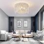 3-Light Crystal Chandelier Lighting,Large Drum Ceiling Light Fixture Flush Mount,Modern Pendant Lamp K9 Crystal Ball Fixture for Bedroom,Bathroom,Dining Room,White and Chrome,H10.24 x W13.78