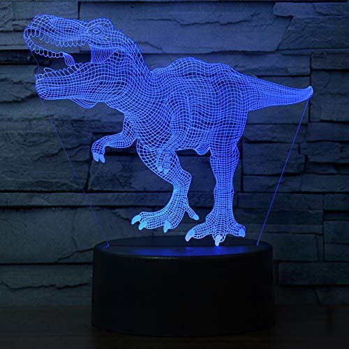 Cherish tea Dinosaur Night Light T-Rex 3D Illusion 7 Colors Changing Lamp with Smart Touch & USB Cable for Home Decorations Lights Kids Boys Dino Gifts Toys Age 1 2 3 4 5 6 7 8 Year Old (Black Base)