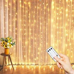 Remote Control 300 Led Curtain String Lights, 9.8 Ft, 8 Modes Plug in Fairy String Light , Christmas Decorations, Backdrop for Indoor Outdoor Bedroom Window Wedding Party Decoration, Warm White