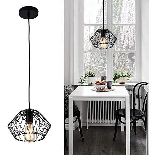 Black Pendant Light with Deformable Shade Metal Cage Light Pendant Lamp Small Farmhouse Chandelier Industrial Adjustable Hanging Lights Fixture for Kitchen Island, Dining Room, Bathroom, Foyer, Bar