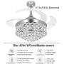 YEELED Light 42'' Remote Control Retractable Reversible Ceiling Fans with 3 Changing Light and 6-Gear Speed Invisible Crystal Ceiling Fan Chandelier for Indoor Living Room Bedroom Dining Room Ceiling Light Kits with Fans (Silver)