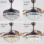 Healer 42 inch Crystal Ceiling Fan with Remote Control Brown Finish, Modern Retractable Invisible LED Chandelier Fans with Lights for Living Room Indoor Decorative Lamp