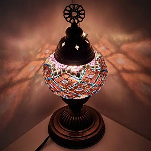 Turkish Colorful Handcrafted Mosaic Lamps by TCO - Desk and Table Lamps for Office, Guest and Living Room - Nickel- Plated Brass Base - 5” Globe Width, 12” Lamp Height (Purple Diamond) Turkish Colorful Handcrafted Mosaic Lamps by TCO - Desk and Table Lamps for Office, Guest and Living Room - Nickel- Plated Brass Base - 5” Globe Width, 12” Lamp Height (Purple Diamond)