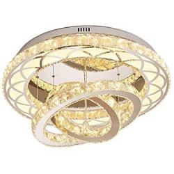 LITFAD Intriguing Multi Ring Crystal Ceiling Light Simple LED Living Room Flush Mount Spotlight Modern Luxury Chandelier Ceiling Lamp in Chrome for Bedroom Dining Room Hotel Entry - Warm Light