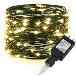 ER CHEN Fairy Lights Plug in, 33ft/10m 100 LED Green Copper Wire String Lights Waterproof Outdoor/Indoor Decorative Lights for Bedroom, Patio, Garden, Party, Christmas Tree (Warm White)