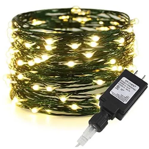 ER CHEN Fairy Lights Plug in, 33ft/10m 100 LED Green Copper Wire String Lights Waterproof Outdoor/Indoor Decorative Lights for Bedroom, Patio, Garden, Party, Christmas Tree (Warm White)