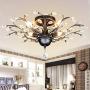 Ganeed Crystal Ceiling Light,Vintage K9 Crystal Chandeliers,Industrial Edison Pendant Light Flush Mount Ceiling Light Fixture With 4 Lights for Living Room Dinning Room Restaurant Porch hallway (Black