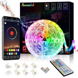 Romwish LED Strip Lights 16.4ft Bluetooth Smart Light Strip, RGB Color Changing, Sync to Music, App Control & 44 Key Remote Control, Timing Function for Bedroom, Kitchen, TV, Party, DIY Home Decora