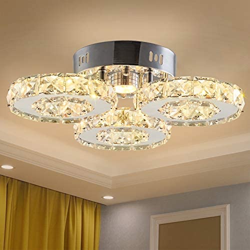 TongLan Modern LED Chandelier Ceiling Crystal Lamp 3 Rings Contemporary Flush Mount Light Fixture for Dining Room Living Room Hallway (Warm White)