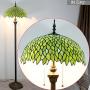 Tiffany Floor Standing Lamp W16H64 Inch 2E26 Stained Glass Green Wisteria Style Shade Antique Reading Lighting Base S523 WERFACTORY LAMPS Bedroom Living Room Bedside Table Bookcase Dresser Lover Gifts