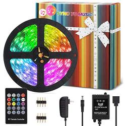 LED Strip Lights, 16.4ft RGB LED Lights Strip 5050 Color Changing Lights with RF Remote, Flexible Tape LED Lights with Sync to Music for Bedroom, Home, Kitchen, Bar, TV Christmas Decoration