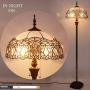 Tiffany Style Floor Standing Lamp W16H64 Inch Tall White Bend Stained Glass Shade 2E26 Antique Reading Lighting Resin Base S508W WERFACTORY Lamps Bedroom Living Room Bedside Coffee Table Lover Gifts