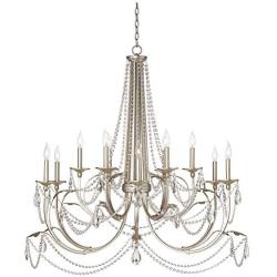 Strand Silver Leaf Large Chandelier 46'' Wide Beaded Crystal Candle 12-Light Fixture for Dining Room House Foyer Kitchen Island Entryway Bedroom Living Room - Regency Hill