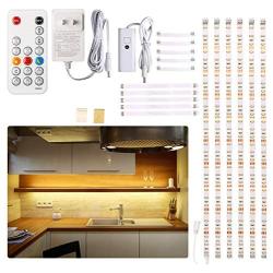 Under Cabinet LED Lighting kit, 6 PCS LED Strip Lights with Remote Control Dimmer and Adapter, Dimmable for Kitchen Cabinet,Counter,Shelf,TV Back,Showcase 2700K Warm White, Bright, Timing