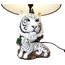 Ebros White Rare Alaskan Tiger Desktop Table Lamp Statue with Black Fabric Shade Siberian Albino Tiger Home Decor Lighting Accessory As Jungle Forest Large Cats (White Siberian Tiger)