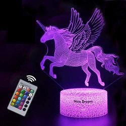 Unicorn Gift Unicorn Night lamp for Kids, 3D Light 7 Colors Change with Remote Holiday and Birthday Gifts Ideas for Children Girl (Unicorn2)