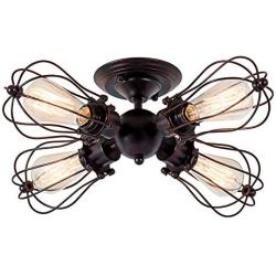 Industrial Ceiling Lights Rustic LULING Vintage Chandeliers Fixture Wire Cage Metal Semi-Flush Mount Ceiling Light Indoor Home for Living Room Dining Room (No Bulb) (with 4 Light) (Rust Color)