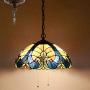 Tiffany Pendant Lamp W16H40 Inch Blue Stained Glass Lampshade Link Antique Pendant Lamp Ceiling Style 2E26 Lighting for Dining Room Living Room S160E WERFACTORY Living Bar Room Lover Study Gifts