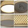LITFAD Contemporary Drum Shape Flush Mount Ceiling Light Wood and Acrylic LED Ceiling Lamp Weaving Natural Wooden Pandent Light for Dining Room Bedroom Living Room - 10''