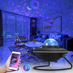 Night Light Projector, 3 in 1 Ocean Wave Nebula Starry Projector with Bluetooth Speaker, 120°Rotatable 2000mAh Battery LED Ambience Light for Kids Adults Bedroom Home Party