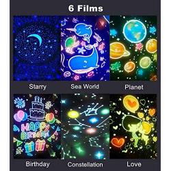 WINICE Projector Night Light,Sea World Starry Sky Rotating LED Star Projector Lamp for Bedroom, Night Color Moon Lamp for Baby Kids Children Teens Adults - 6 Sets of Film (Blue Pig)