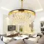 YEELED Light 42'' Remote Control Crystal Ceiling Fans with 3 Changing Light and 4 Retractable Blades Ceiling Fan Chandelier for Living Room Bedroom Dining Room Light Kits Reversible Ceiling Fans with Lights(Gold)