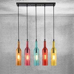 NIUYAO Vintage Industrial Colored Glass Bottle Pendant Light, Creative Retro Chandelier Island Light for Cafe Loft Restaurant Decoration Kitchen Island Bar Dining Room(5 Light) 443538