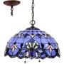 Tiffany Hanging Lamp 16 Inch Pendant Light Blue Purple Baroque Lavender Stained Glass Shade S003C WERFACTORY Chandelier Ceiling Fixture Dining Living Room Bedroom Study Office Coffee Bar Hallway Loft