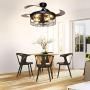 DLLT Ceiling Fan with Lights-42 Inch Industrial Ceiling Fan with Retractable Blades, Vintage Cage Ceiling Lights Fixture with Remote for Kitchen, Dining Room, Living Room, 5 E26 Bulb Not Included, Black