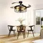 DLLT Ceiling Fan with Lights-42 Inch Industrial Ceiling Fan with Retractable Blades, Vintage Cage Ceiling Lights Fixture with Remote for Kitchen, Dining Room, Living Room, 5 E26 Bulb Not Included, Black