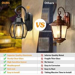 Outdoor Wall Lantern with Dusk to Dawn Sensor Photocell , Exterior Porch Light Fixtures, 100% Aluminum, Anti-Rust Waterproof Matte Black Wall Sconce with Clear Glass for Porch Doorway Garage Hallway