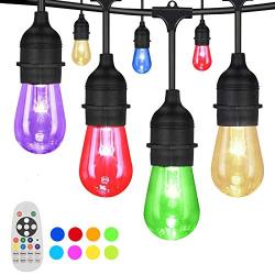 Yuusei Outdoor String Lights, 100Ft Waterproof Colored Changing Patio Lights Dimmable LED Hanging RGB String Light with 30+2 S14 Shatterproof Edison Bulbs, Remote Control, for Garden, Cafe, Balcony