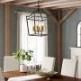 Riomasee 4 Lights Lantern Chandelier Black Farmhouse Chandelier Foyer Pendant Light fixtures for Entryway,Hallway,Dining,Living Room