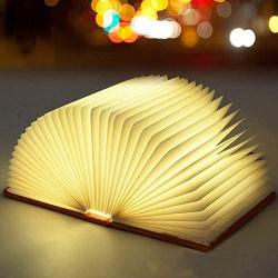 Wooden Book Light Page Turning Folding LED 3 Colors Book Lamp USB Rechargeable Night Light Home Decoration Atmosphere Lamp Unique Gift (Maple White, Medium)