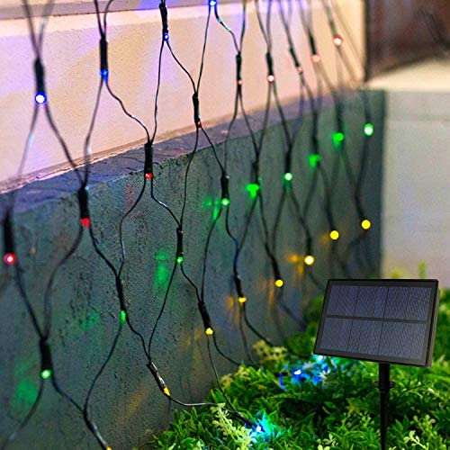 JMEXSUSS Solar Net Mesh String Lights Outdoor Waterproof Lights, 8 Modes Remote Control Waterproof Solar Net Lights Outdoor Green Wire 9.8ft x 6.6ft 320 LED Mesh Lights（Mulit Color）