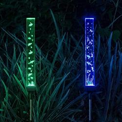 Amugmilk Crystal Solar Garden Lights Outdoor Decorative,2 Pack LED Color Changing Christmas Decor,2 Pack Waterproof 3D RGB Stakes,Solar Powered Decor for Landscape Path Yard Patio Walkway