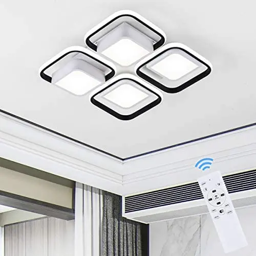 Modern LED Ceiling Light for Bedroom Dimmable Squares Kitchen Flush Mount Ceiling Light Fixture 3-Color Changeable(3000K/4000K/6000K) Black Acrylic Shape with Remote for Bathroom,Living Room,50W Modern LED Ceiling Light for Bedroom Dimmable Squares Kitchen Flush Mount Ceiling Light Fixture 3-Color Changeable(3000K/4000K/6000K) Black Acrylic Shape with Remote for Bathroom,Living Room,50W