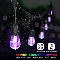 48FT Outdoor Color Patio Lights, RGB Cafe String Lights with 18 E26 S14 Shatterproof Edison Bulbs, Commercial Grade Dimmable String Lights for Patio Backyard Garden, 2 Remote Controllers