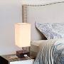 USB Table Lamp, Dreamholder Bedside Desk Lamp with 3 USB Charging Ports, Black Base Nightstand Lamp with Cream Fabric Shade, Perfect Lamps for Bedroom, Living Room, Office (Pack of 2)