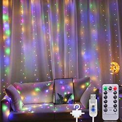 TURNMEON 300 Led Curtain String Light Bedroom Decoration, 10 Ft Usb Fairy Lights Waterproof 8 Light Modes Remote Control Holiday Decorations Home Bedroom Wall Outdoor Indoor (Multicolor)