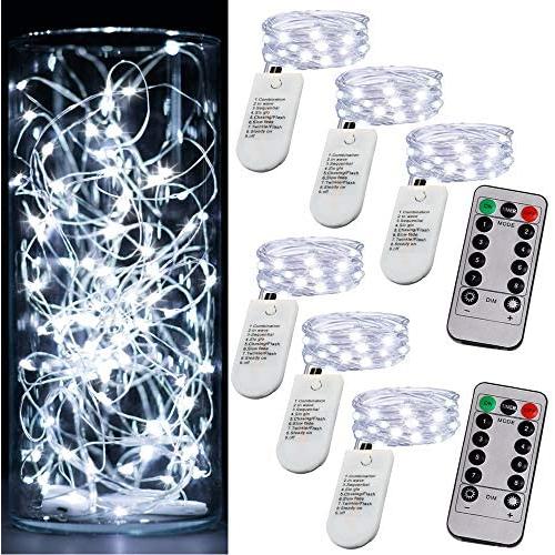 6PCS Fairy String Cool White Changing Twinkle Lights with 2pcs Remote, 6.5ft 20 LEDs Silver Wire,CR2032 Battery Powered, Indoor Decorative Bedroom,Wedding,Patio,Christmas,Outdoor Garden,Stroller