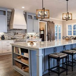 LOG BARN Dining Room Lighting Fixtures Hanging, Farmhouse Chandelier in Distressed Wood and Metal Finish, Black Pendant for Kitchen Island