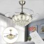 TFCFL Chandelier Ceiling Fans 42'' Luxury Retractable and Remote Control Crystal Ceiling Fan Light Kit Dimmable 3 Speeds Lighting Fixture Silent for Dining Bedroom Living Kitchen Office (Silver)