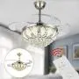TFCFL Chandelier Ceiling Fans 42'' Luxury Retractable and Remote Control Crystal Ceiling Fan Light Kit Dimmable 3 Speeds Lighting Fixture Silent for Dining Bedroom Living Kitchen Office (Silver)