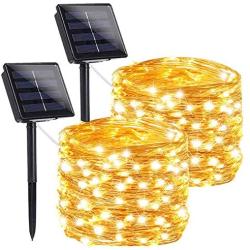 IDEAALS 2-Pack Solar String Lights Outdoor, IP65 Waterproof 200LED Outdoor Fairy Lights with 8 Modes, Twinkle Lights for Garden Yard Patio Christmas Home Party (Warm White)