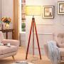 Brightech Eden Tripod LED Floor Lamp – Mid Century Dimmable Modern Light for Contemporary Living Rooms - Tall Free Standing Lamp with Solid Wood Legs for Bedroom, Office - Havana Brown