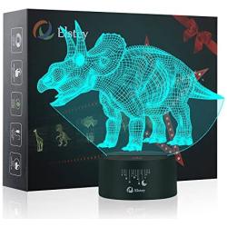 Dinosaur 3D Night Light Table Desk Lamp, Elstey 7 Colors Optical Illusion Touch Control Lights with Acrylic Flat & ABS Base & USB Cable for Christmas Gift