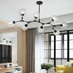 LUOLAX Modern Pendant Light Glass Chandelier with 8 Lights Fixture Hanging Semi Flush Mount (8 Heads Black-Clear)