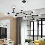 LUOLAX Modern Pendant Light Glass Chandelier with 8 Lights Fixture Hanging Semi Flush Mount (8 Heads Black-Clear)